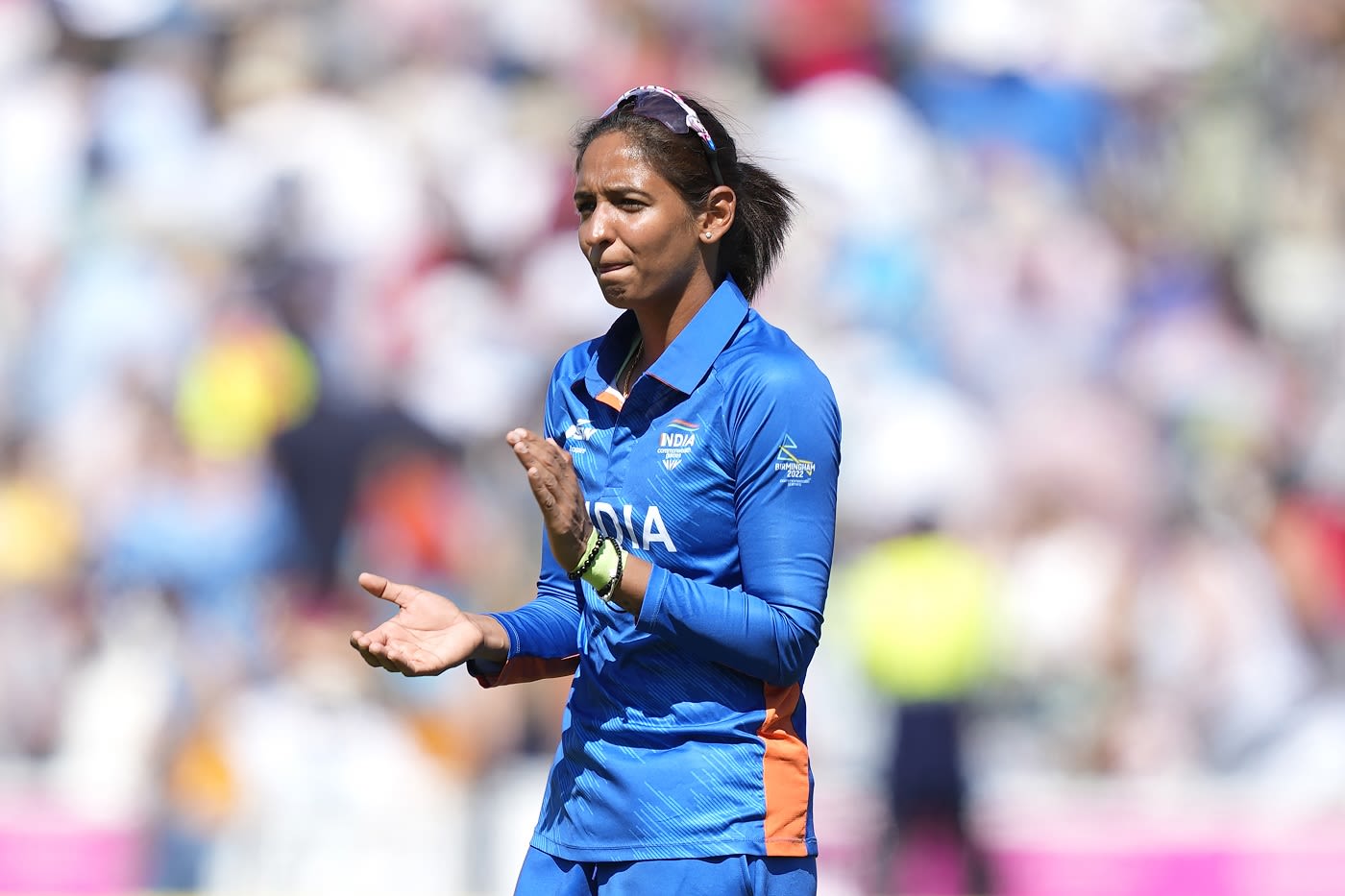 Harmanpreet Kaur applauds during a tight final over delivered by Sneh ...