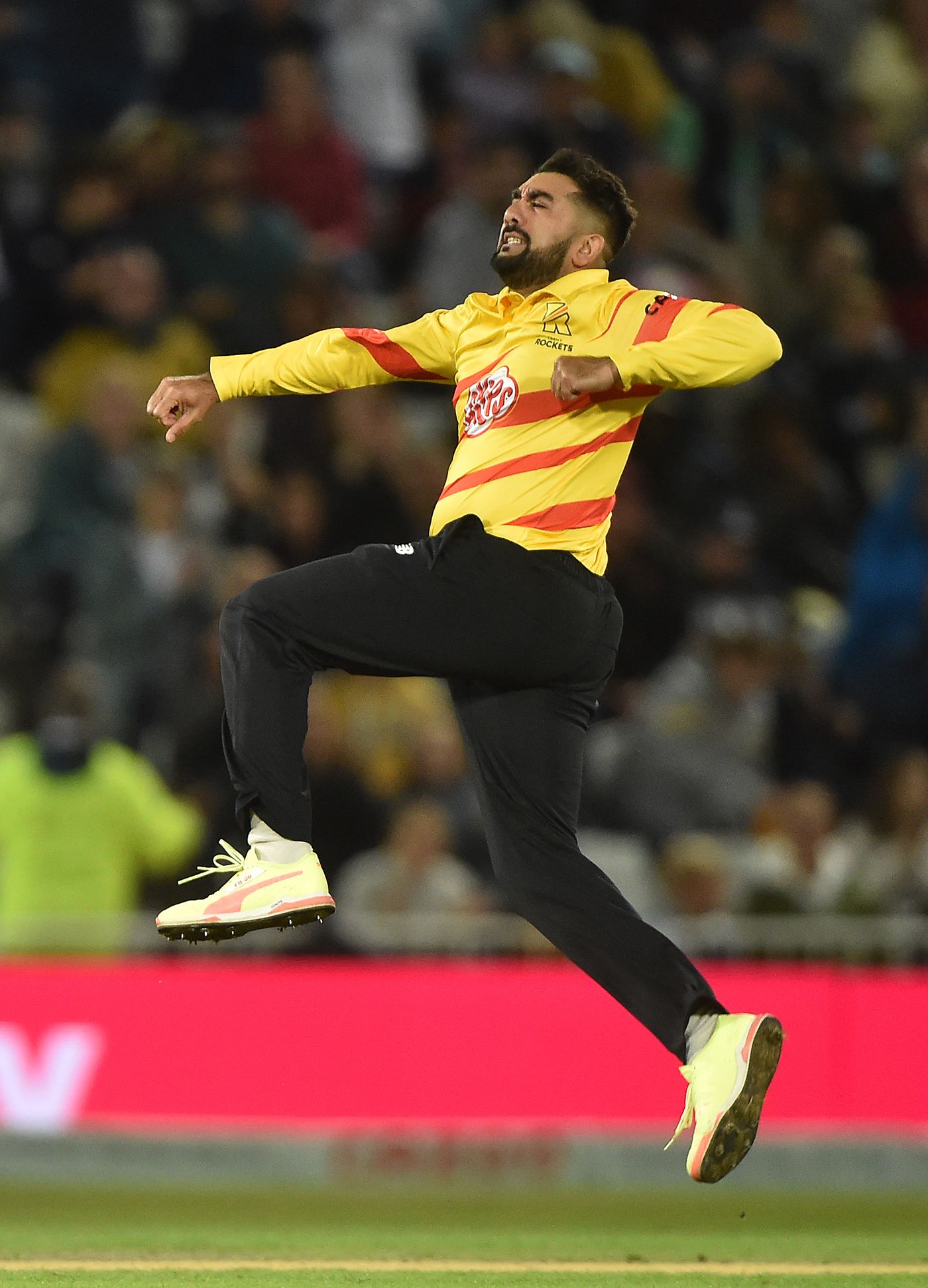Tabraiz Shamsi celebrates the wicket of Jason Roy