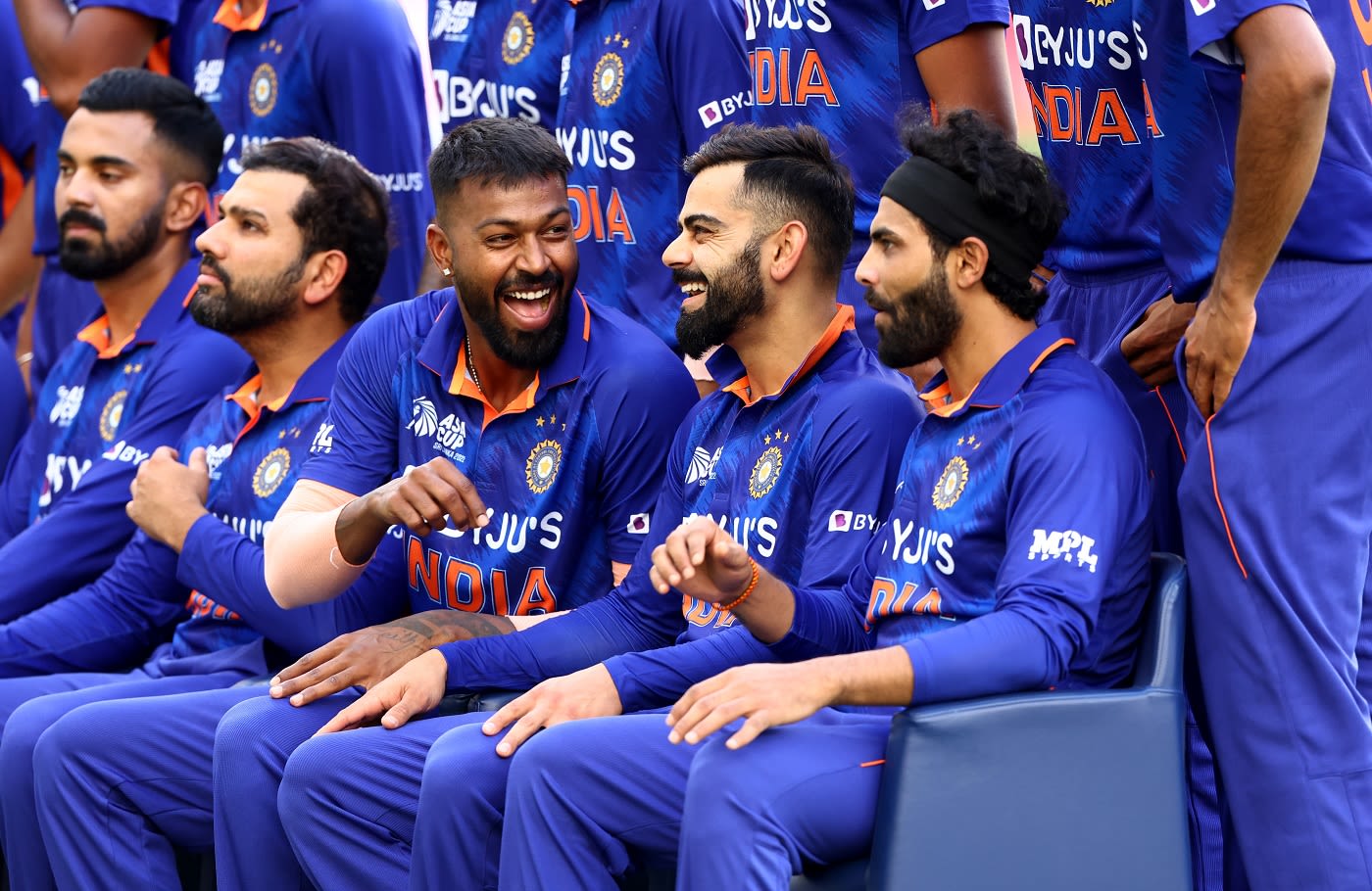 Hardik Pandya and Virat Kohli share a light moment before the match ...