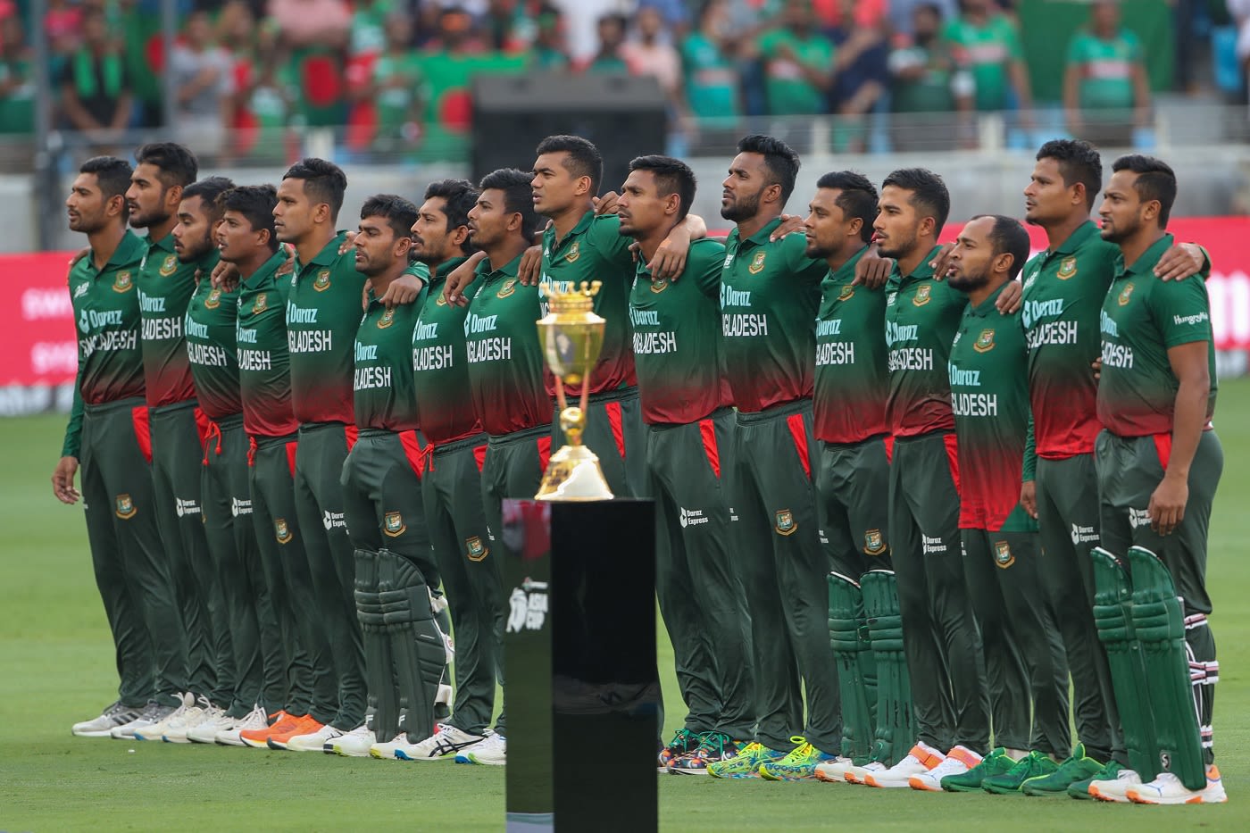 Bangladeshs Players Line Up For The National Anthem 6902