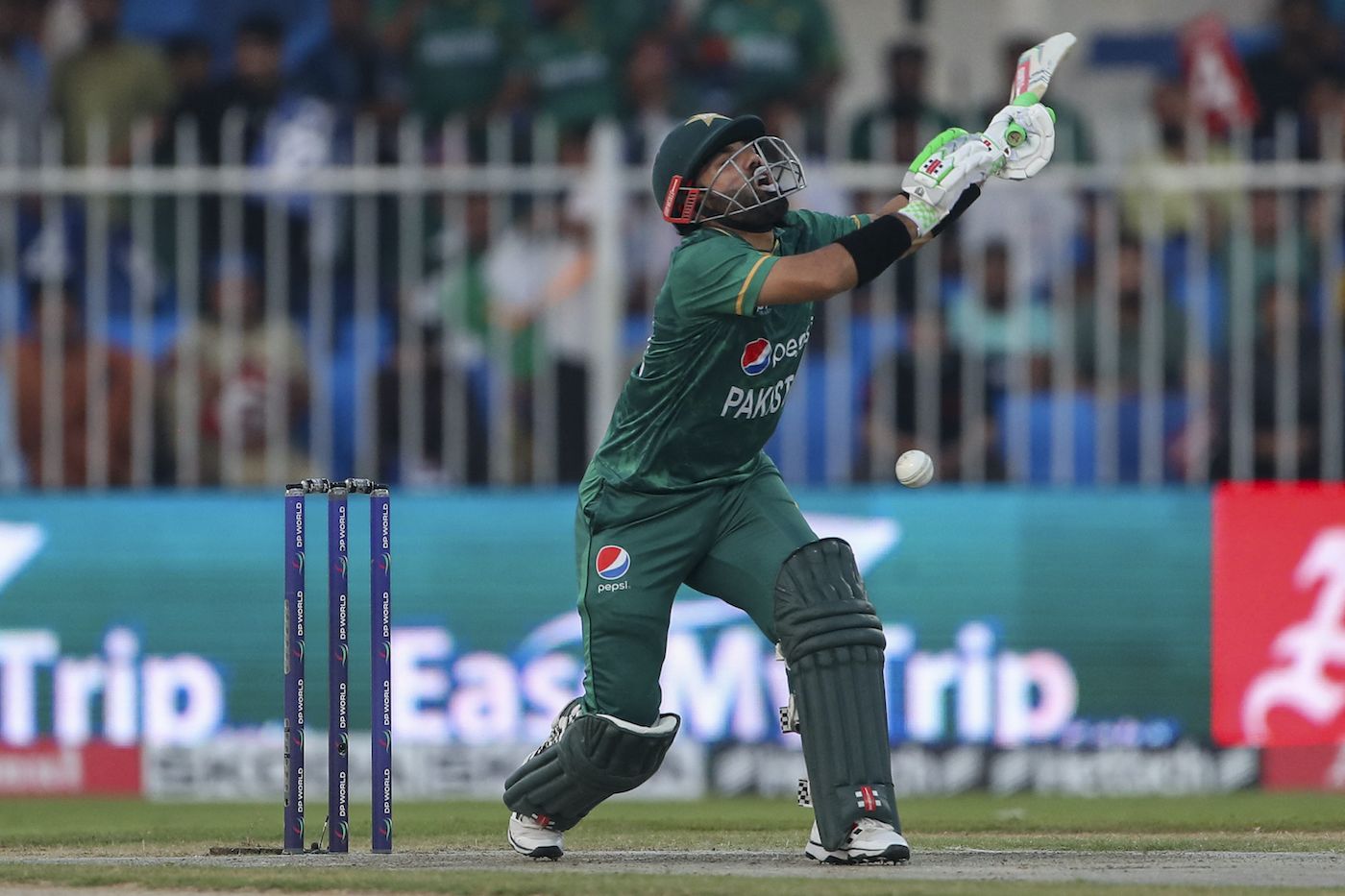 Mohammad Rizwan gets beaten by the slowness of a tricky Sharjah pitch ...