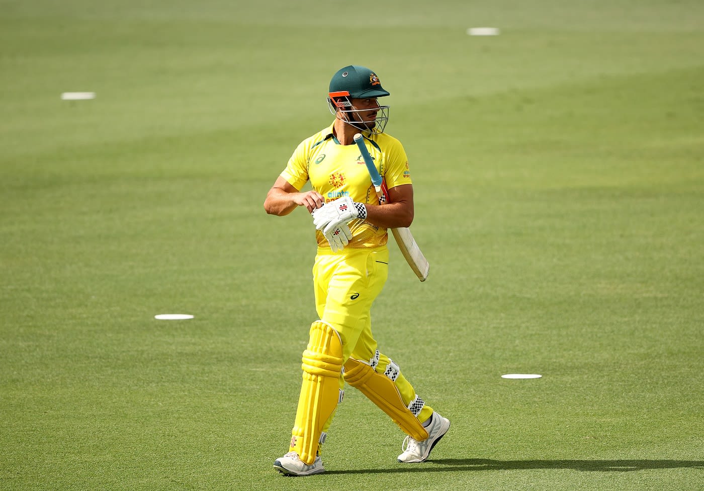Marcus Stoinis looks back after opting to review a plumb lbw decision