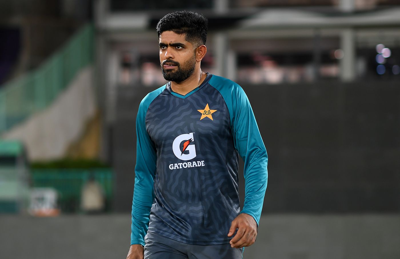 Pakistan captain Babar Azam at a floodlit training session ...