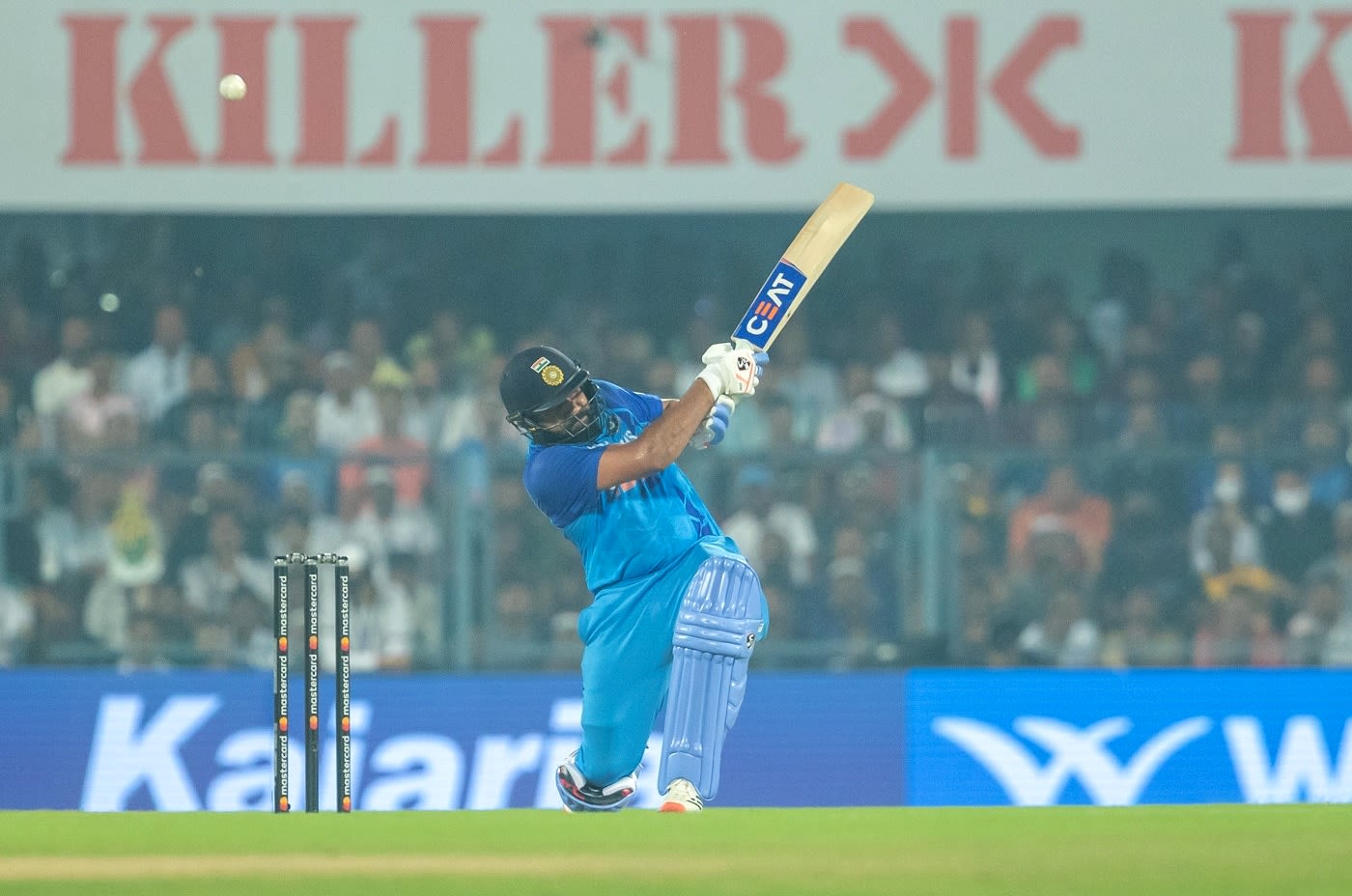Rohit Sharma got hit on the glove while attempting a scoop