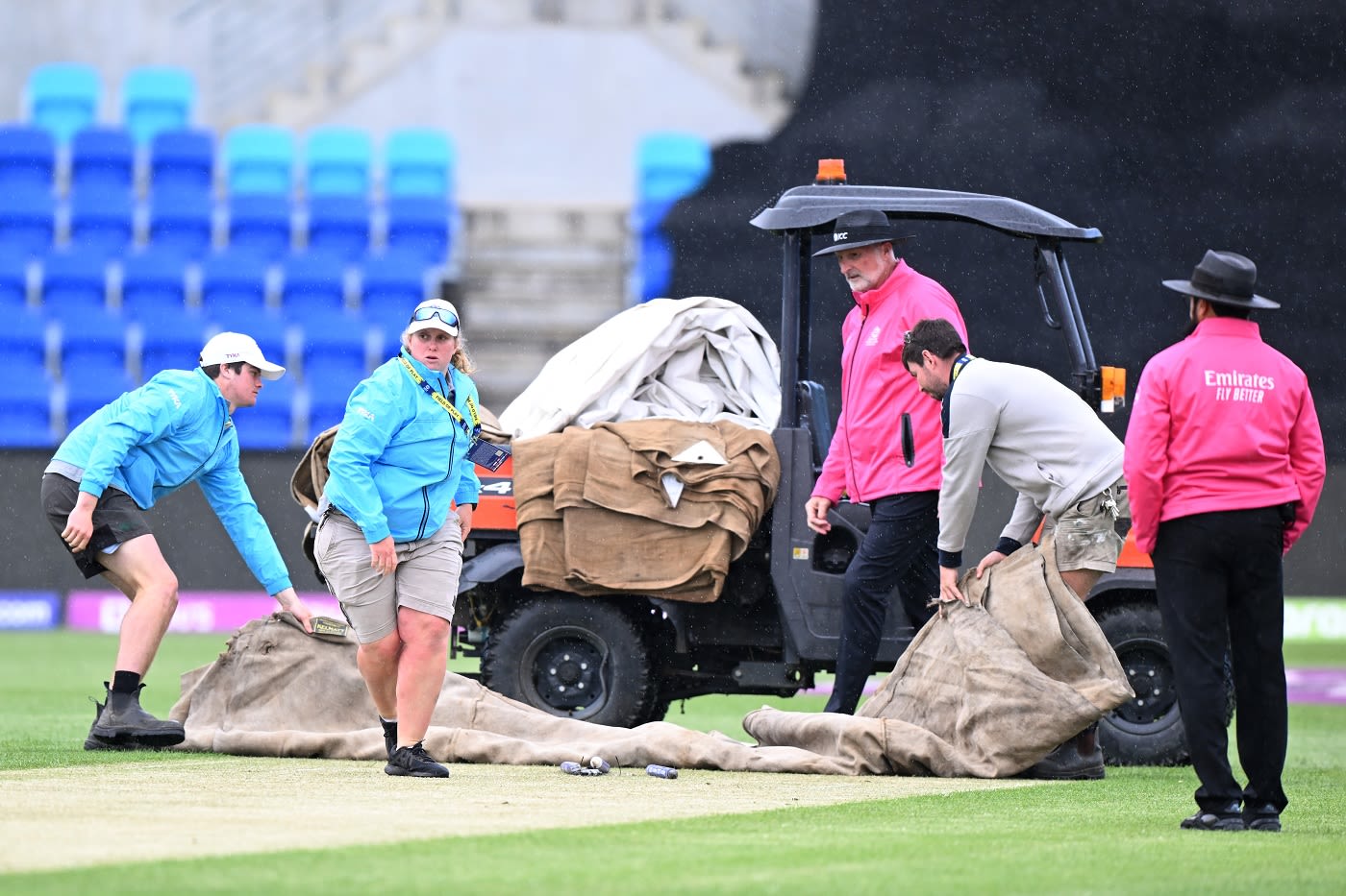 The Groundstaff Rushes On To Get The Covers On Following A Drizzle ...