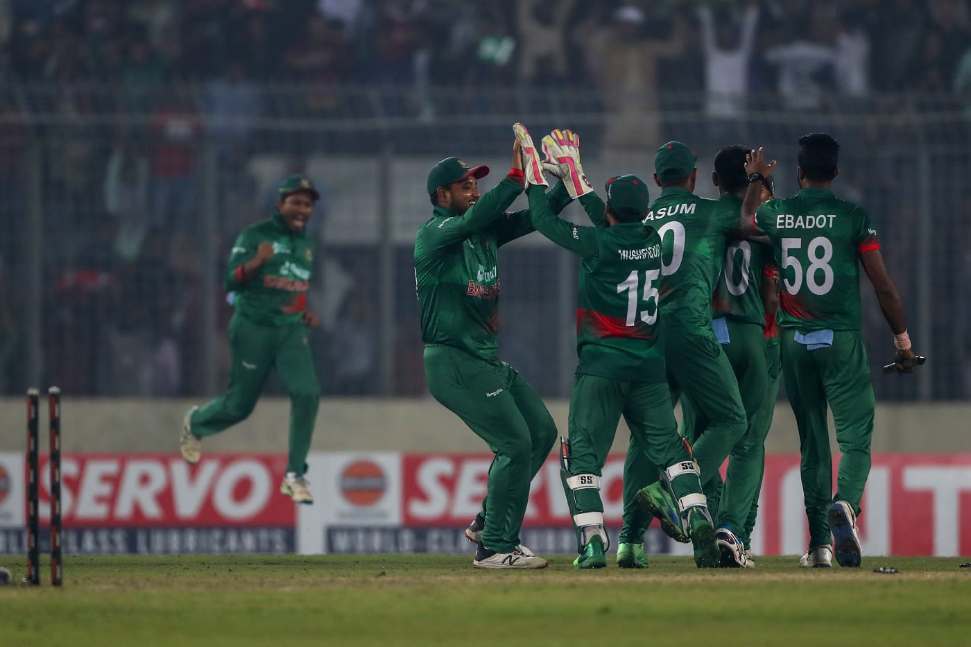 Bangladesh players celebrate after sealing a 20 lead in the ODI series