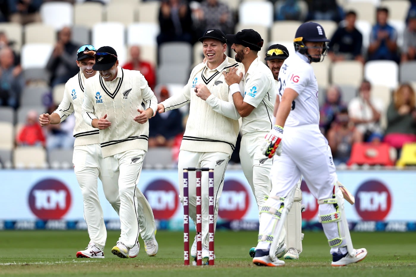 Ollie Pope fell to a sharp slip catch from Michael Bracewell