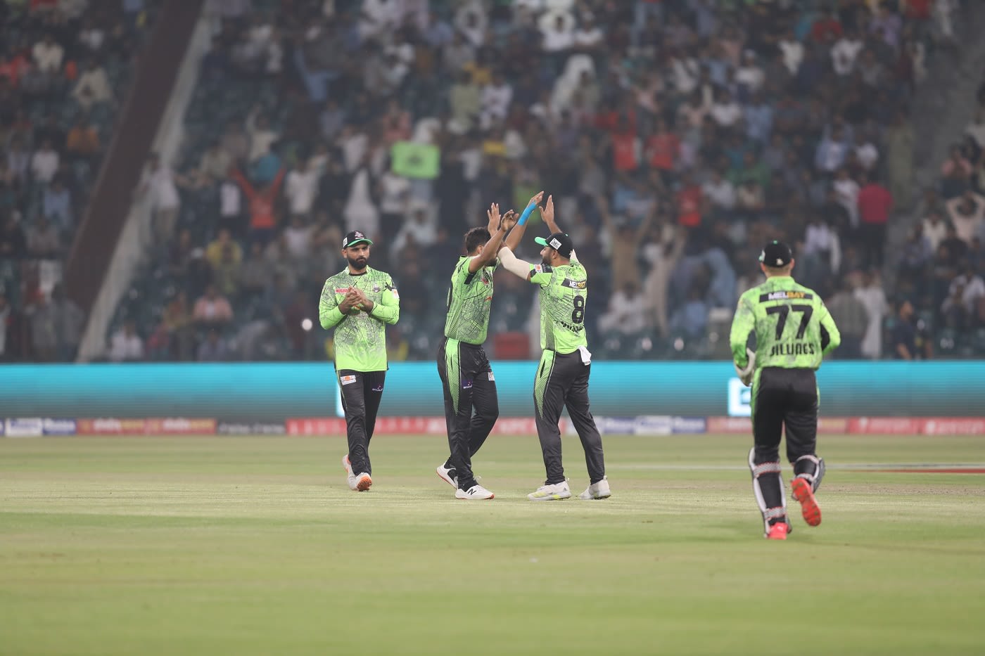 Lahore Qalandars celebrate the fall of a Multan Sultans wicket ...