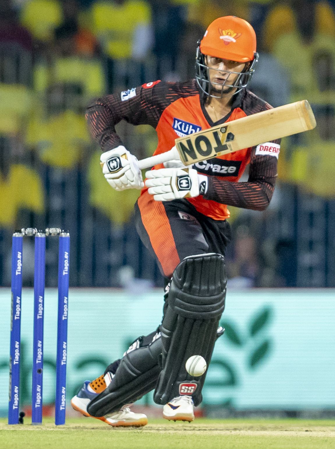 Abhishek Sharma taps the ball to the leg side and sets off ...