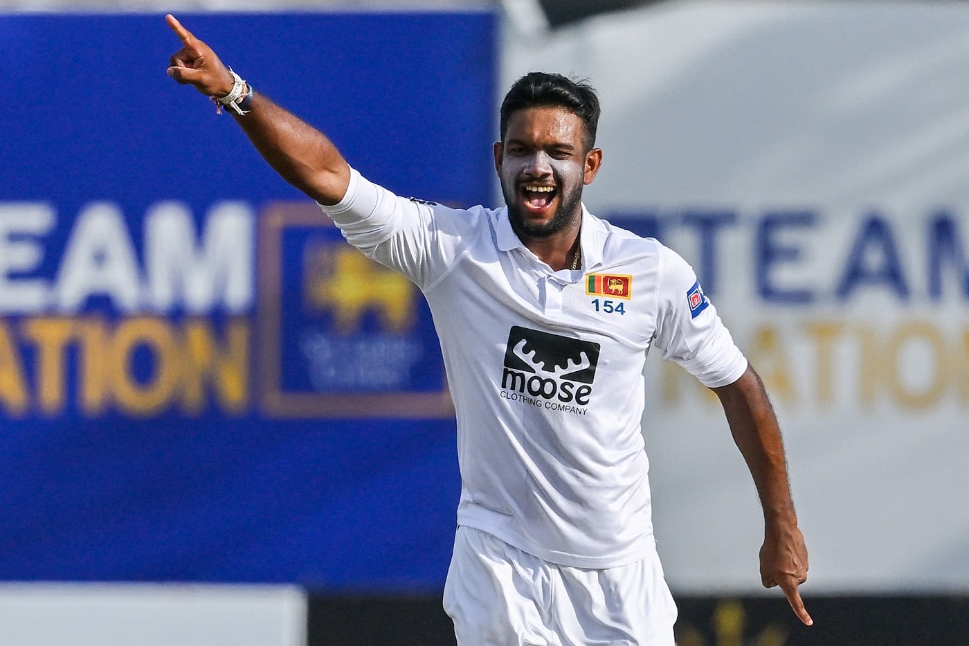 Ramesh Mendis celebrates after castling James McCollum | ESPNcricinfo.com