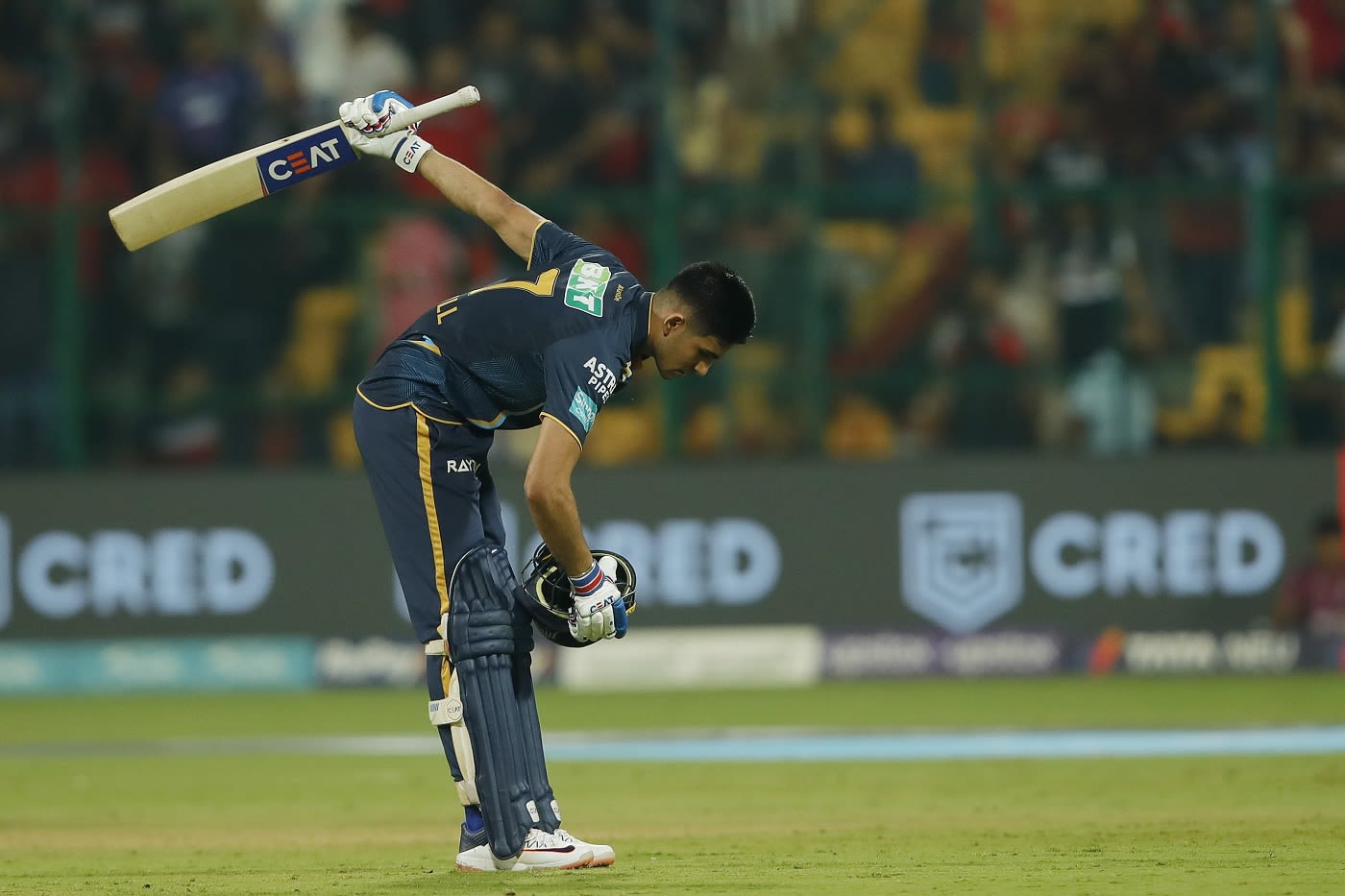 Shubman Gill with his trademark celebration after another IPL ton