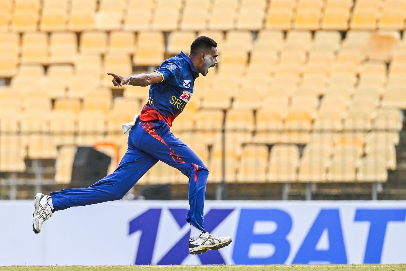 Dushmantha Chameera wheels away in celebration