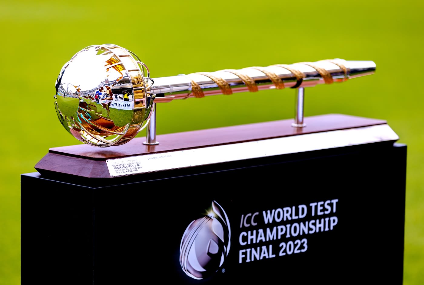 The World Test Championship mace on display