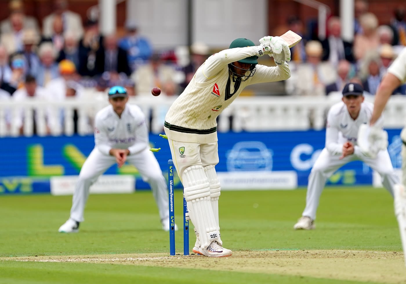 Usman Khawaja shouldered arms only for the ball to nip back and hit the