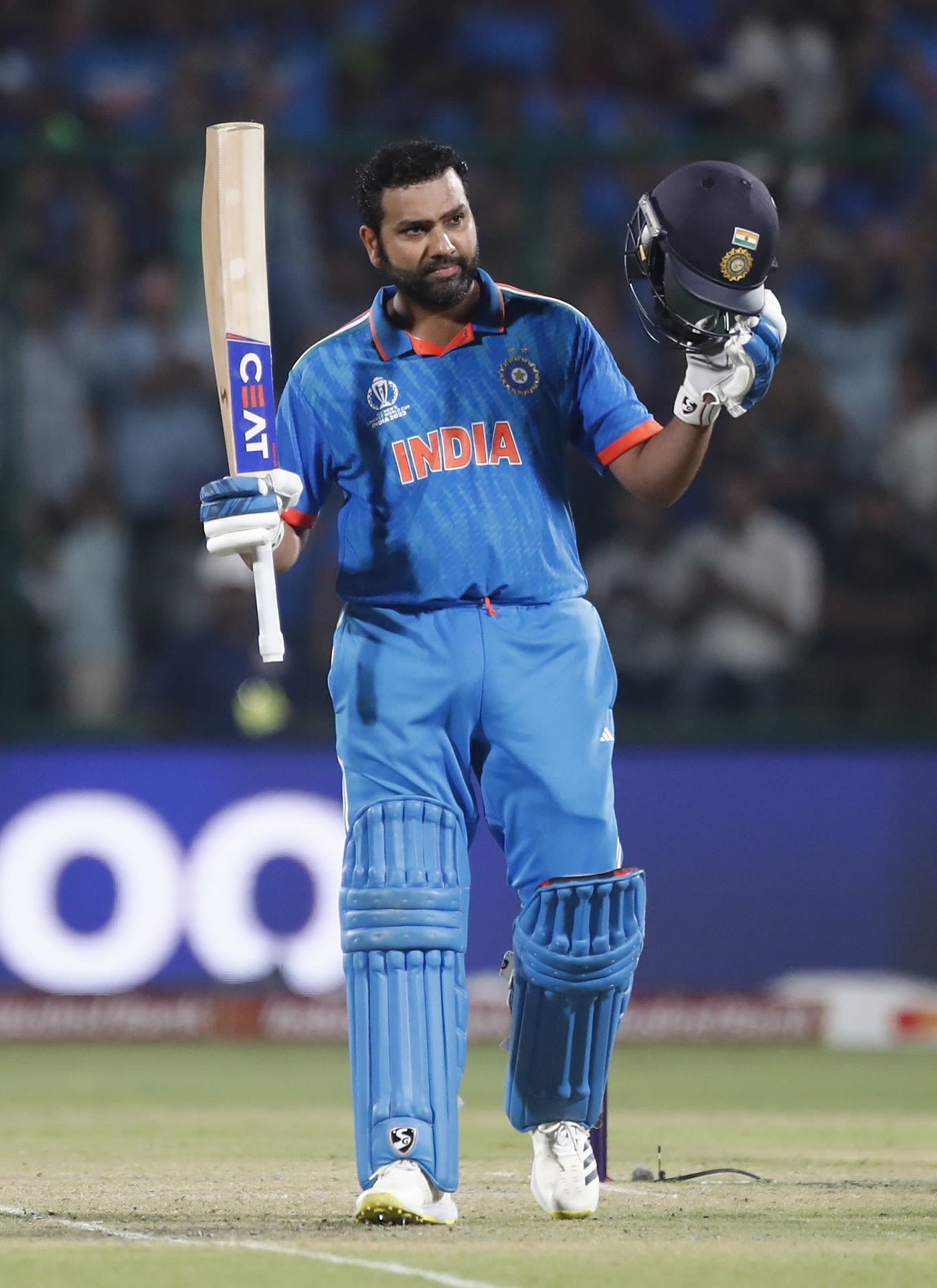 Rohit Sharma brought up his century in the 18th over of the chase ...