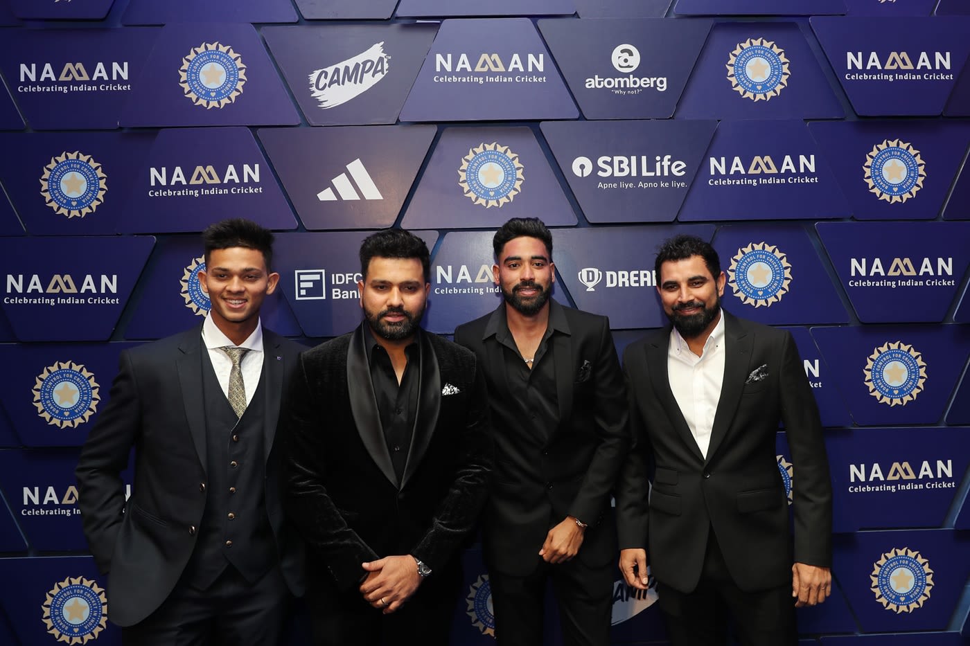 Yashasvi Jaiswal Rohit Sharma Mohammed Siraj And Mohammed Shami Arrive At The Bcci Awards