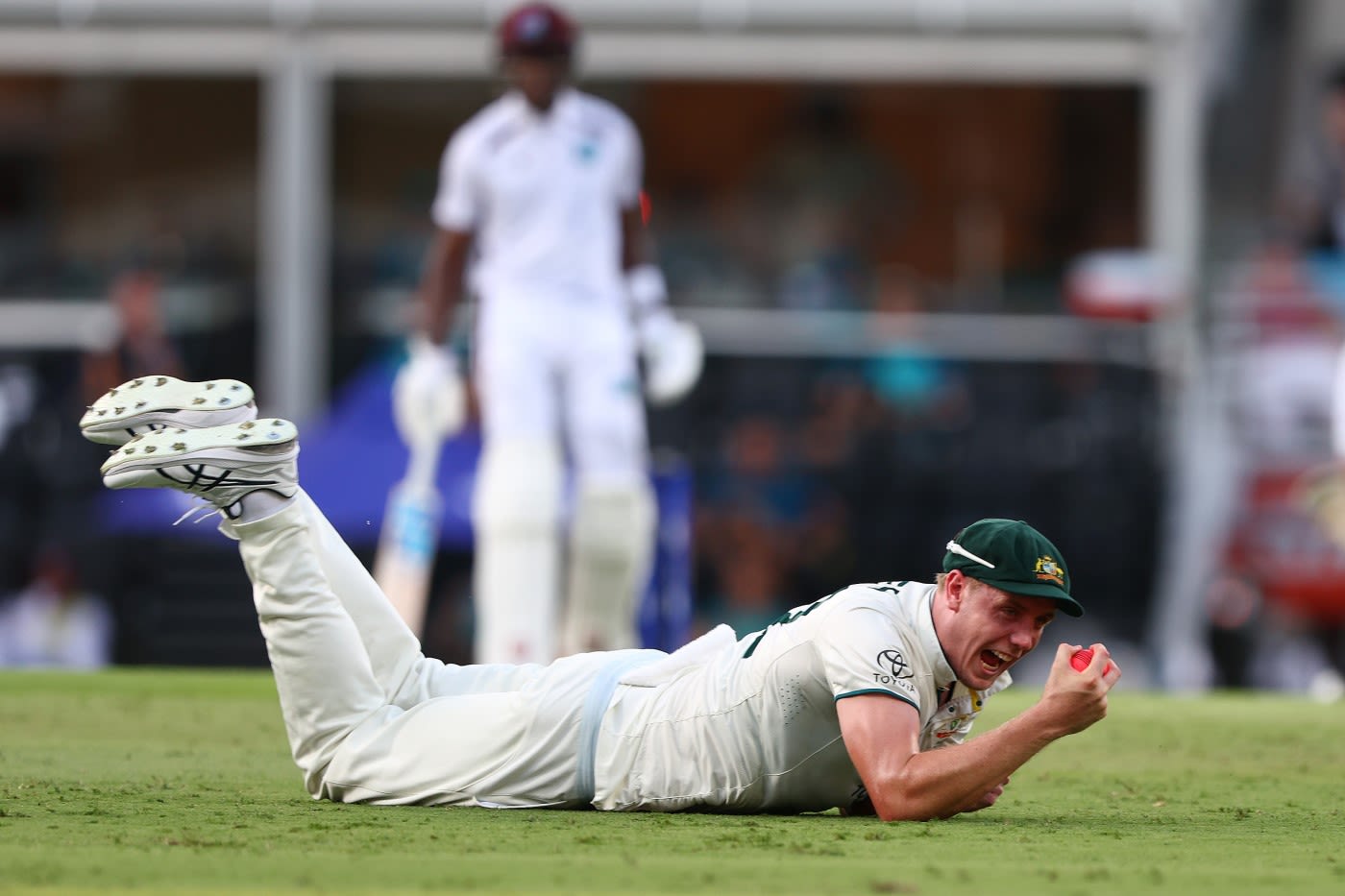 Juggled Cameron Green celebrates a juggled catch | ESPNcricinfo.com