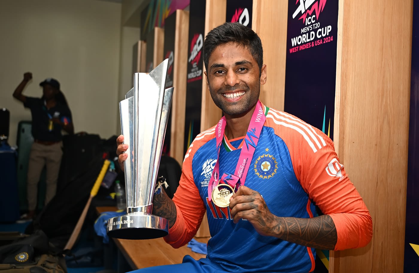 Suryakumar Yadav is all smiles with the T20 World Cup trophy and the ...