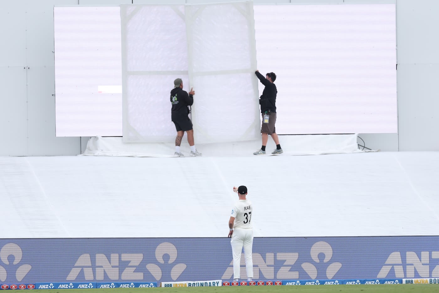 Michael Rae Nz Michael Rae helps get the sight screen right | ESPNcricinfo.com