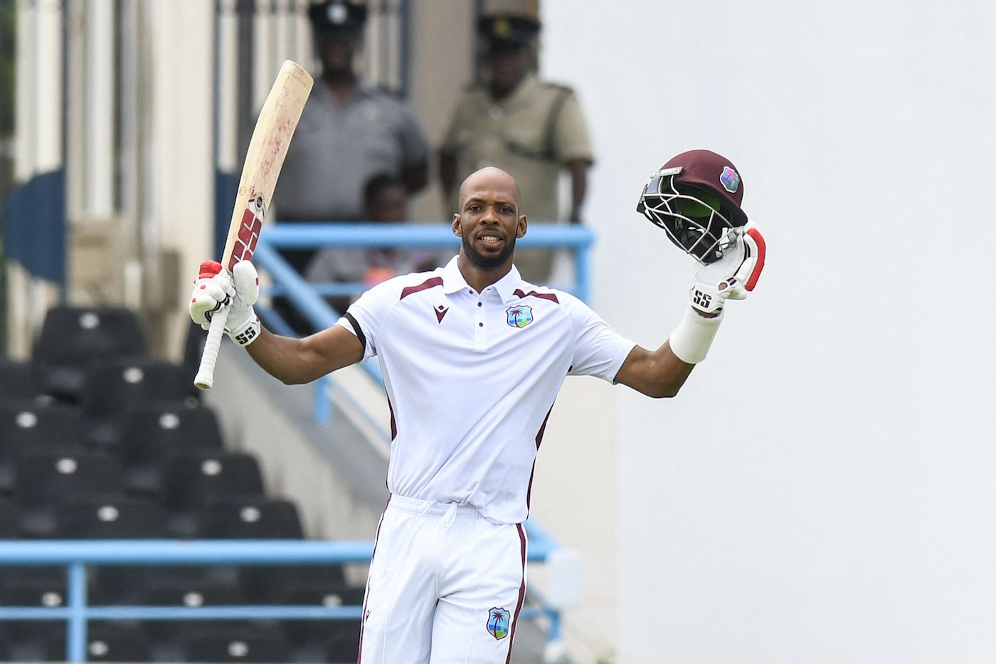 Roston Chase celebrates his hundred