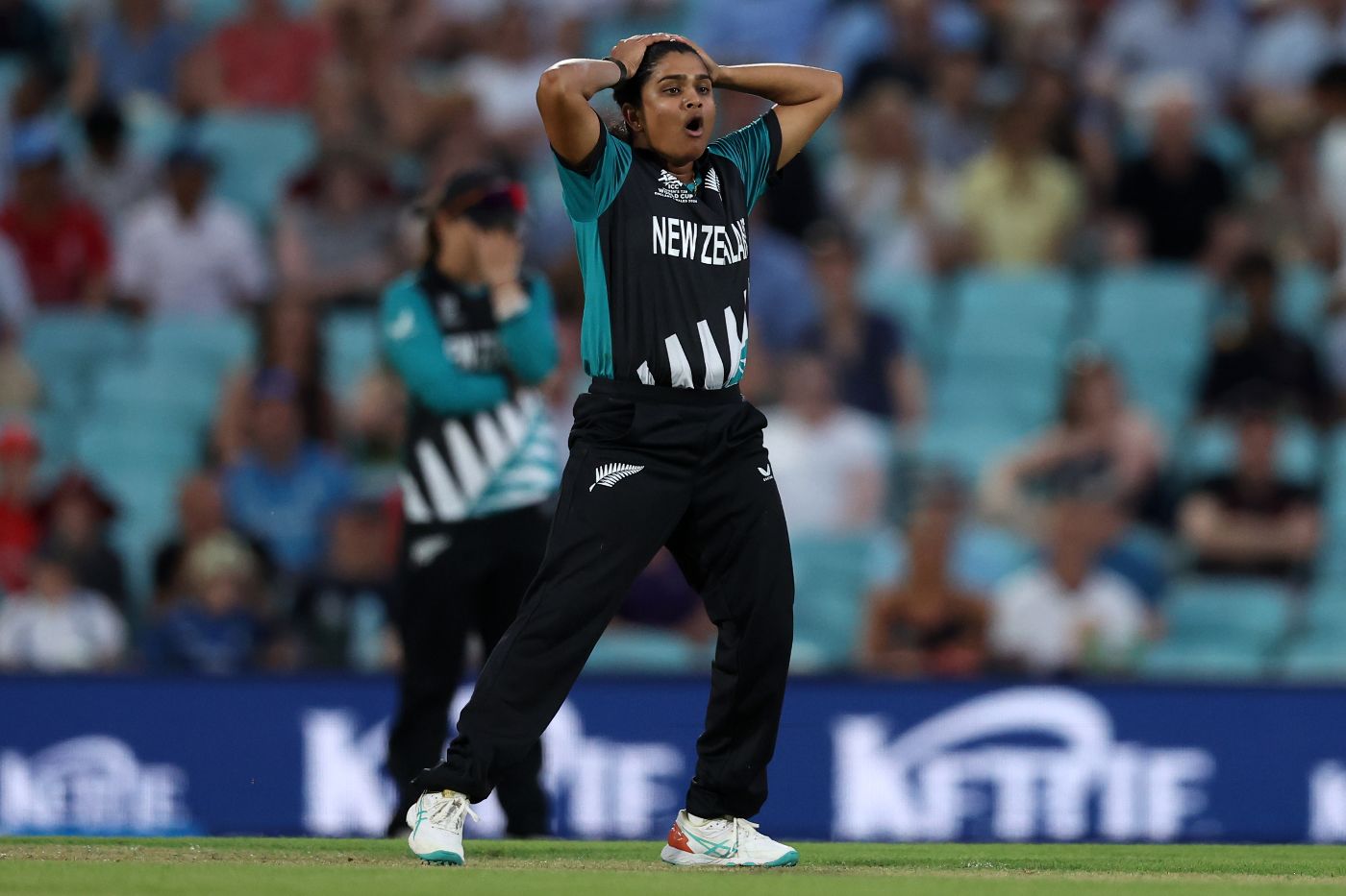 Nensi Patel reacts as a stumping chance goes begging