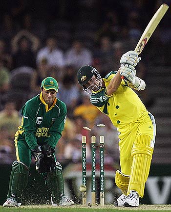 Brett Lee Is Bowled By Graeme Smith 