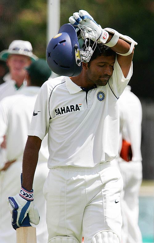 Wasim Jaffer walks back after bagging a pair