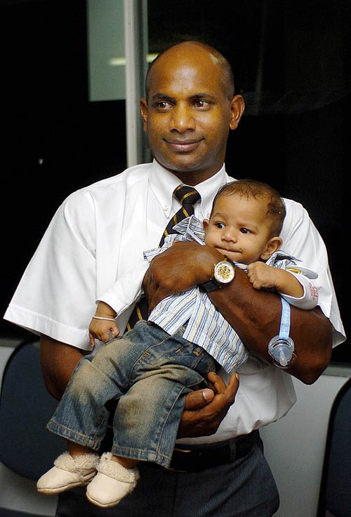 Sanath Jayasuriya poses with his son before Sri Lanka's departure for ...