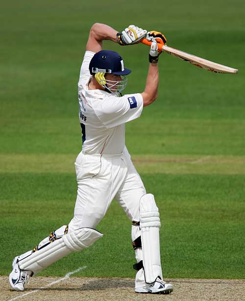 Andrew Flintoff holds his pose after a straight drive | ESPNcricinfo.com