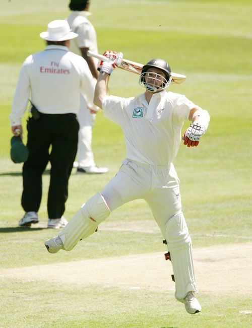 Matthew Bell leaps in celebration