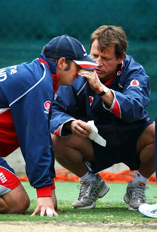 Phil Mustard suffers a broken nose during training