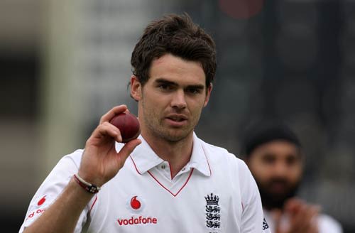 James Anderson shows off the match ball after finishing with 7 for 43
