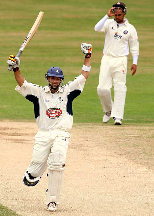 Martin van Jaarsveld celebrates his matchwinning century