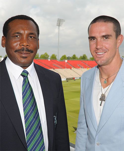 Gordon Greenidge and Kevin Pietersen at the launch of the Stanford ...