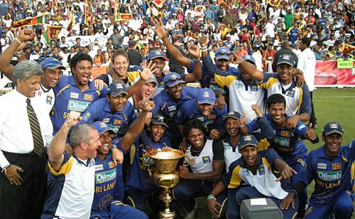 The Sri Lankan team celebrate their win in the T20 Canada final ...