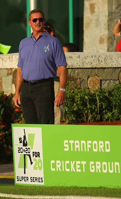 Allen Stanford surveys his ground after defending his tournament to the