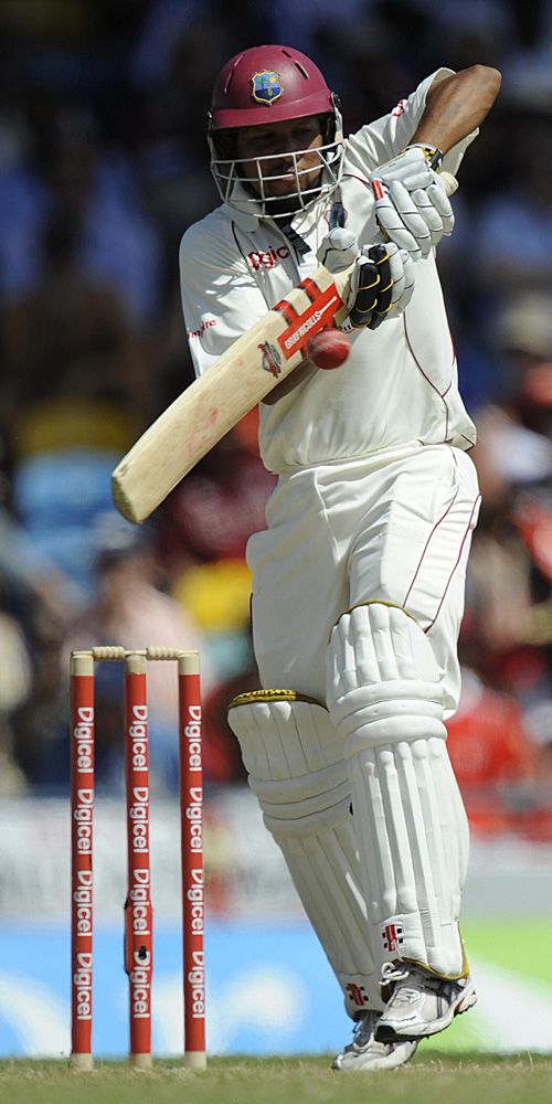 Ramnaresh Sarwan rides the bounce and tucks one to the leg-side ...