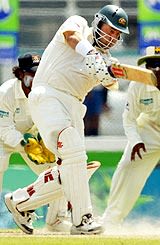 Darren Lehmann uses his feet during a fighting knock | ESPNcricinfo.com