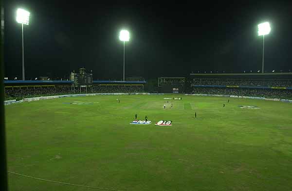 A general view of the floodlit Colombo arena - the Premadasa Stadium ...